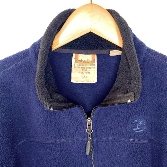 TIMBERLAND | Fleece Jacket by Timberland Navy Blue Crewneck Zip-Up, Size SP - Picture 1 of 8